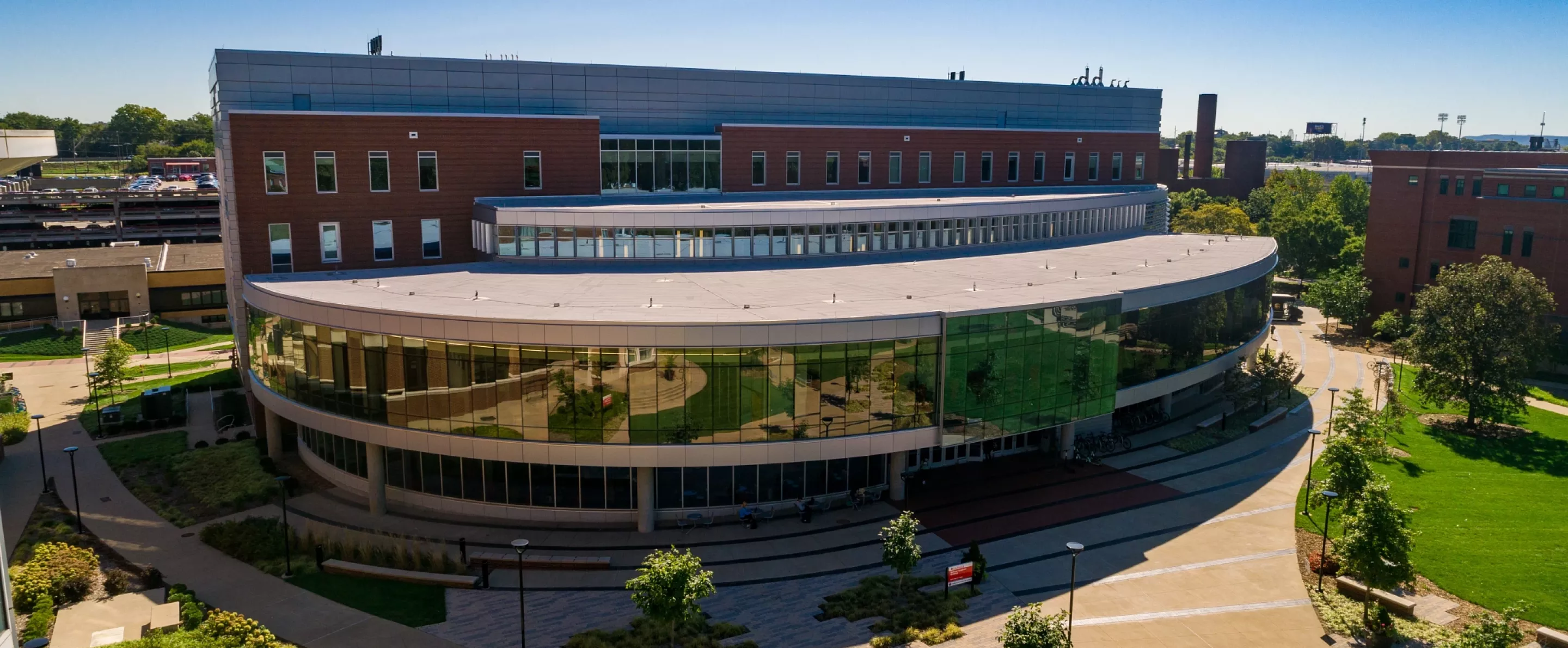 Aerial view of the Belknap Academic Building