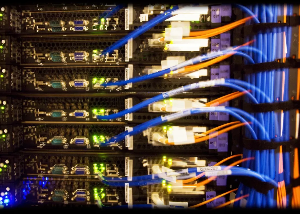 Close up image of super computer cords