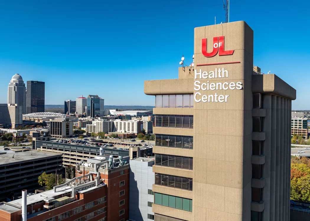 High angle shot of the Health Sciences Center tower