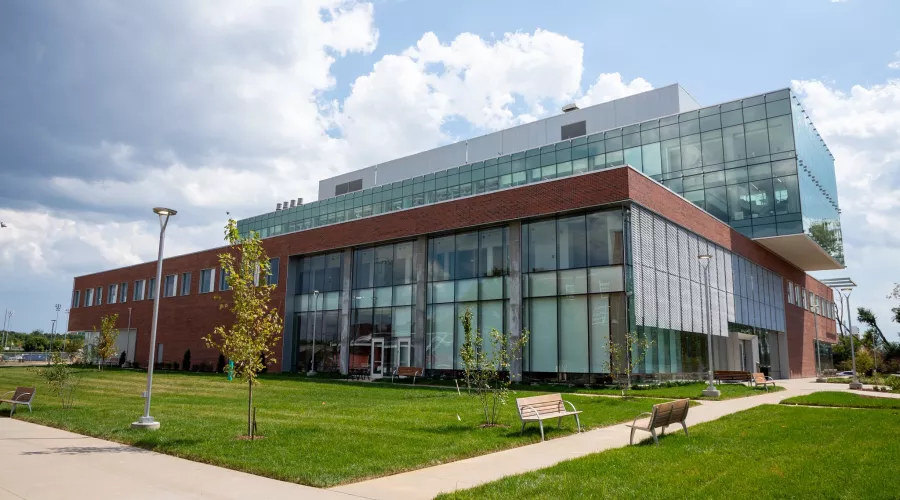 Four-story brick and glass classroom and research building